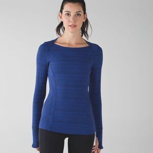 Lululemon Kanto Catch Me TopWomens 4  Sapphire Blue Black Striped Long Sleeve